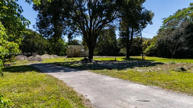 a view of a yard with a tree