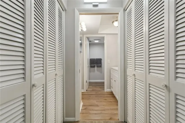 a view of a bathroom from the hallway