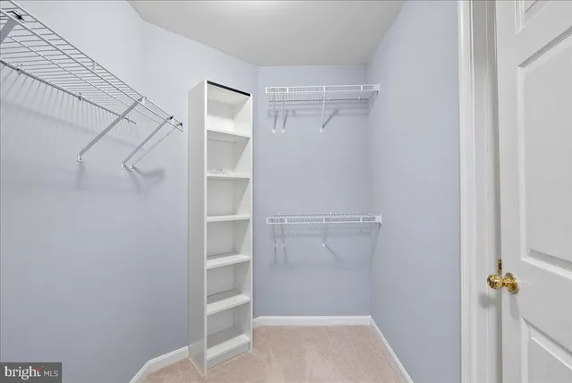 a view of walk in closet with empty racks