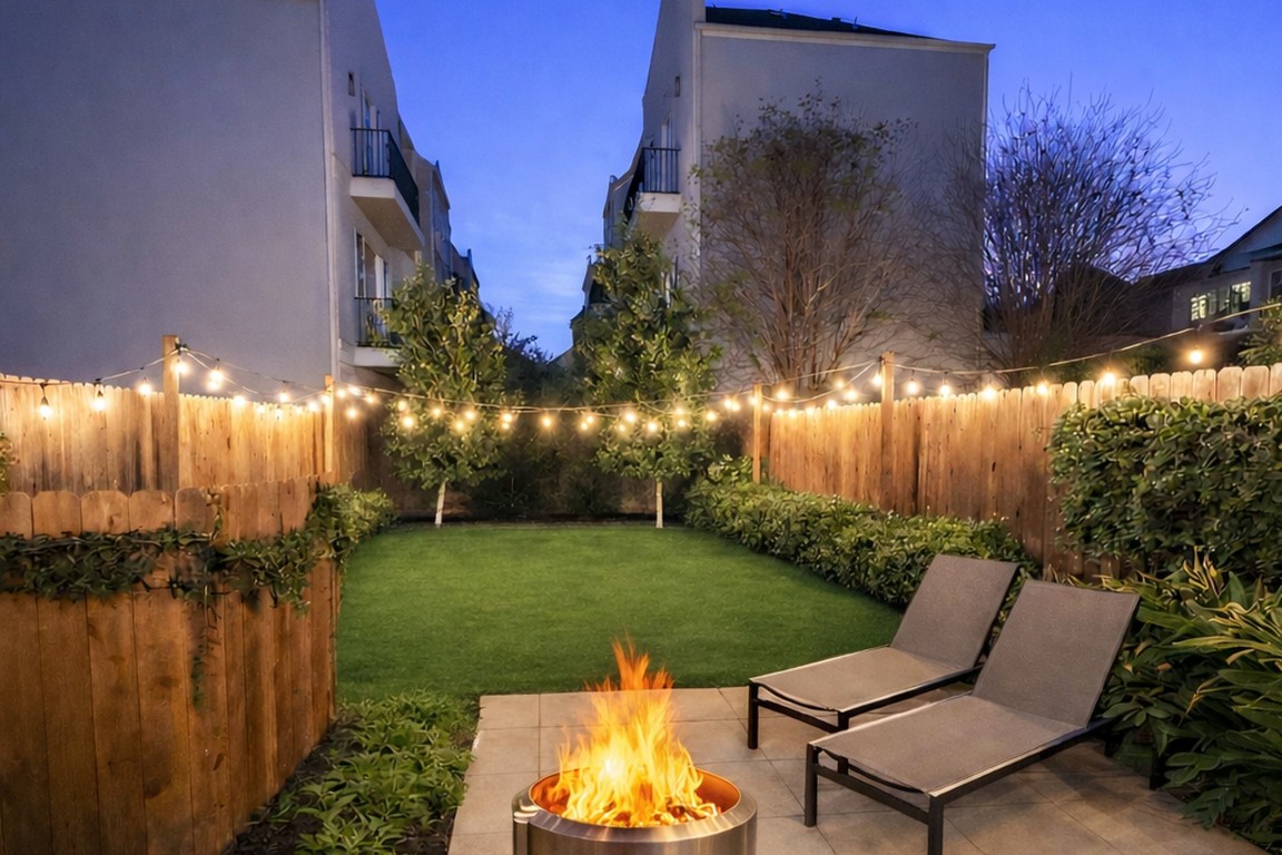 920 West 25th Street, Unit B Houston, TX 77008 - Photo 4 of 35 a view of a patio with table and chairs potted plants and a palm tree