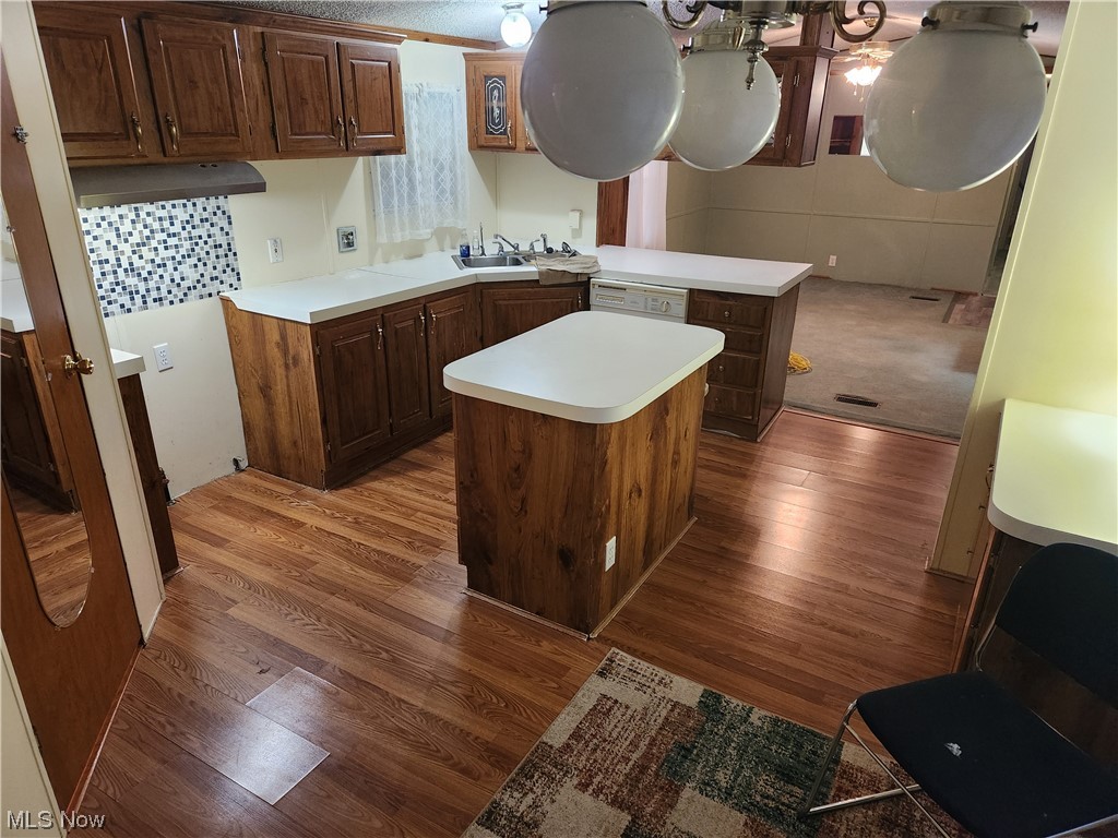 3895 Middletown Road East Youngstown, OH 44514 - Photo 14 of 28 Kitchen with a kitchen island, sink, dark wood-type flooring, and white dishwasher