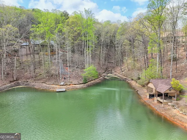 a view of a lake with a yard