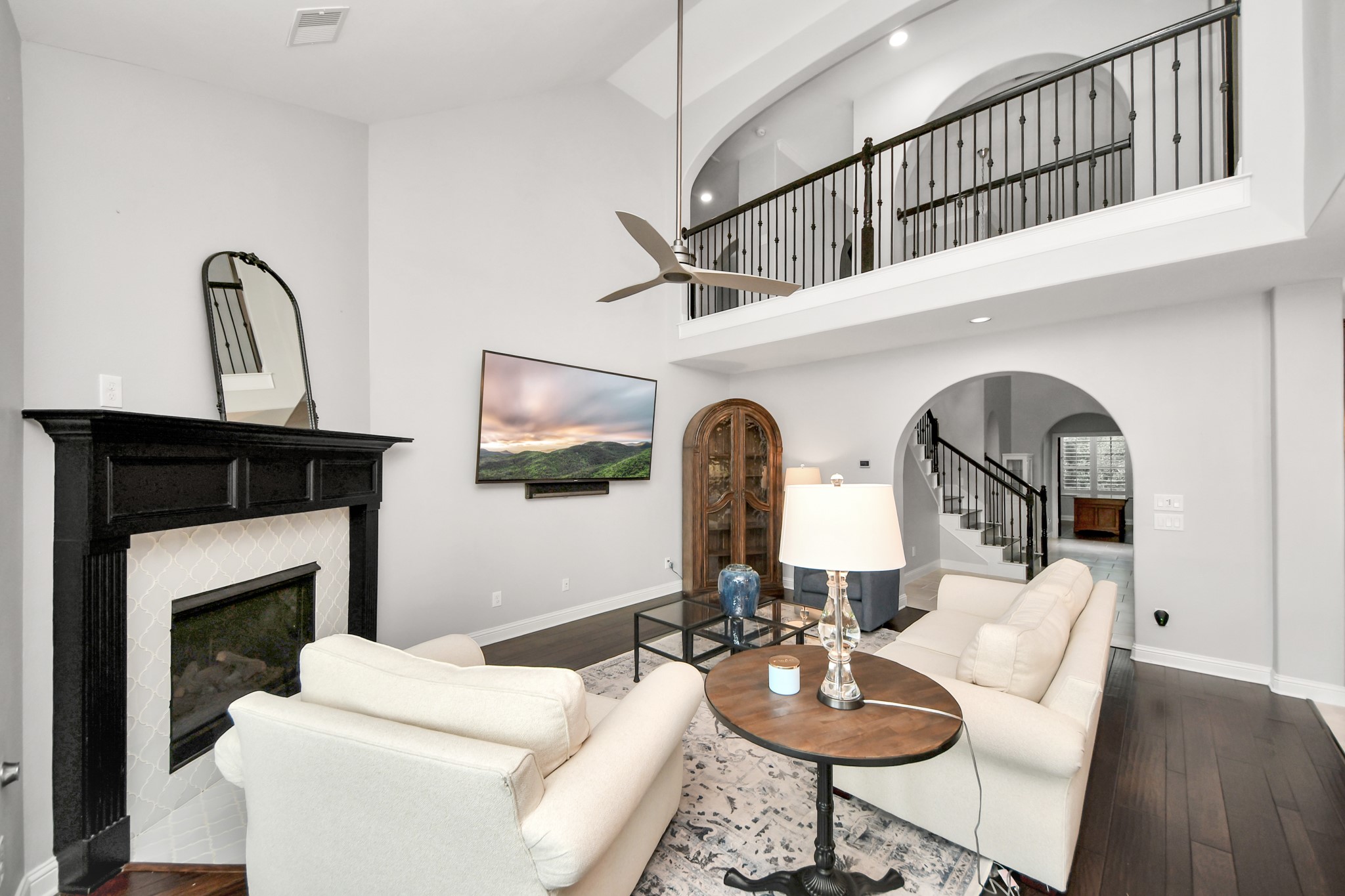 2811 Hadley Springs Lane Spring, TX 77386 - Photo 15 of 50 a living room with fireplace furniture and a wooden floor