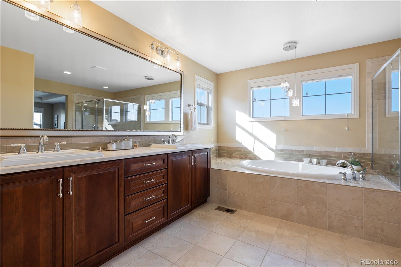 10681 Sundial Rim Road Highlands Ranch, CO 80126 - Photo 24 of 45 a spacious bathroom with a tub sink and mirror