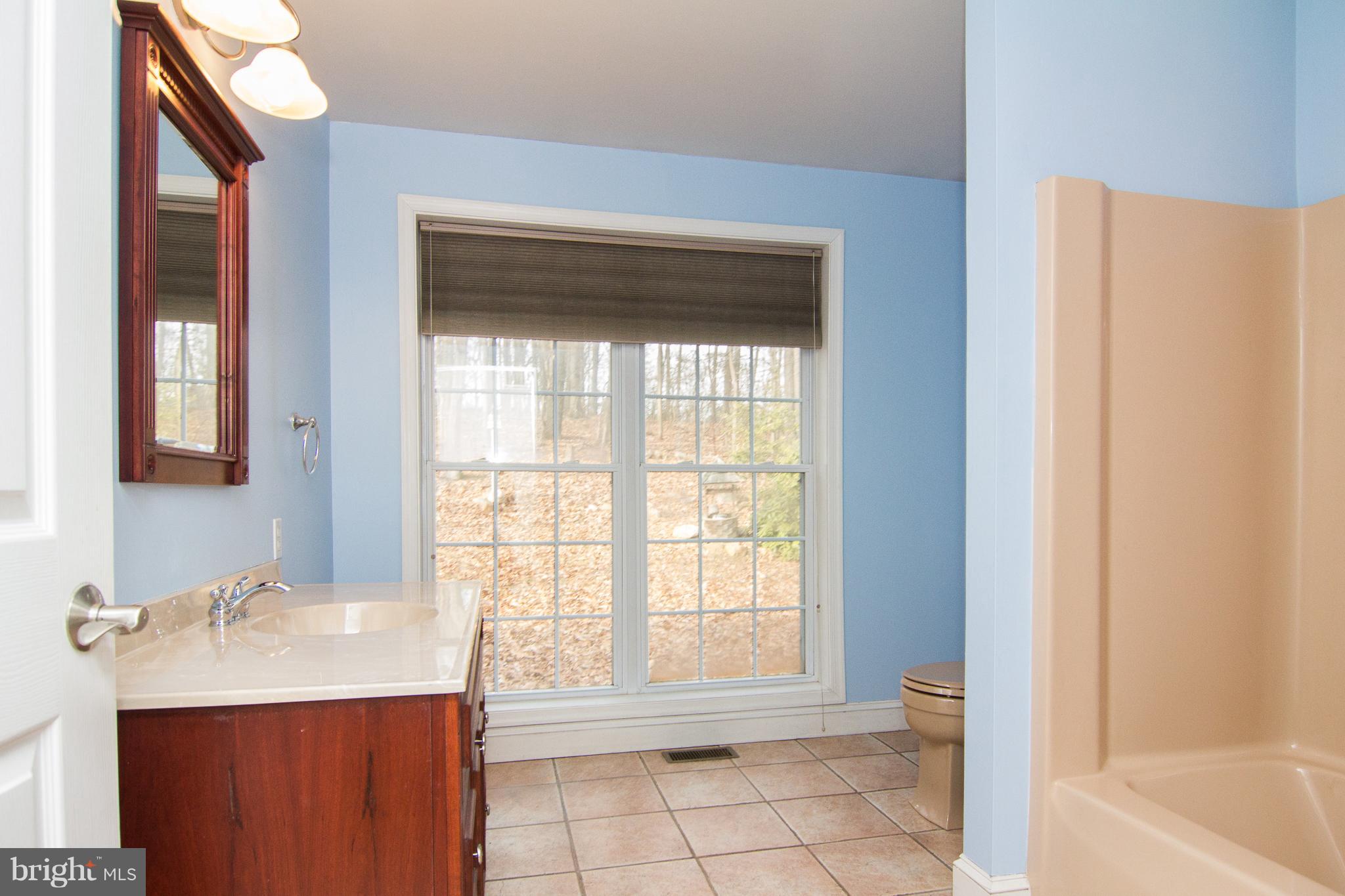 15825 Yeoho Road Sparks, MD 21152 - Photo 14 of 30 a bathroom with a granite countertop sink a mirror and a bathtub