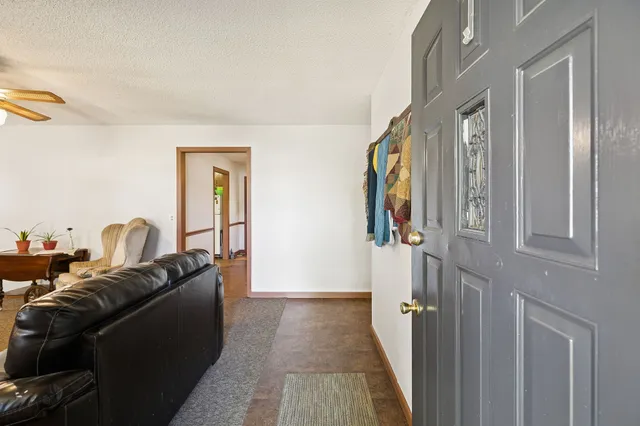a hallway with a couch