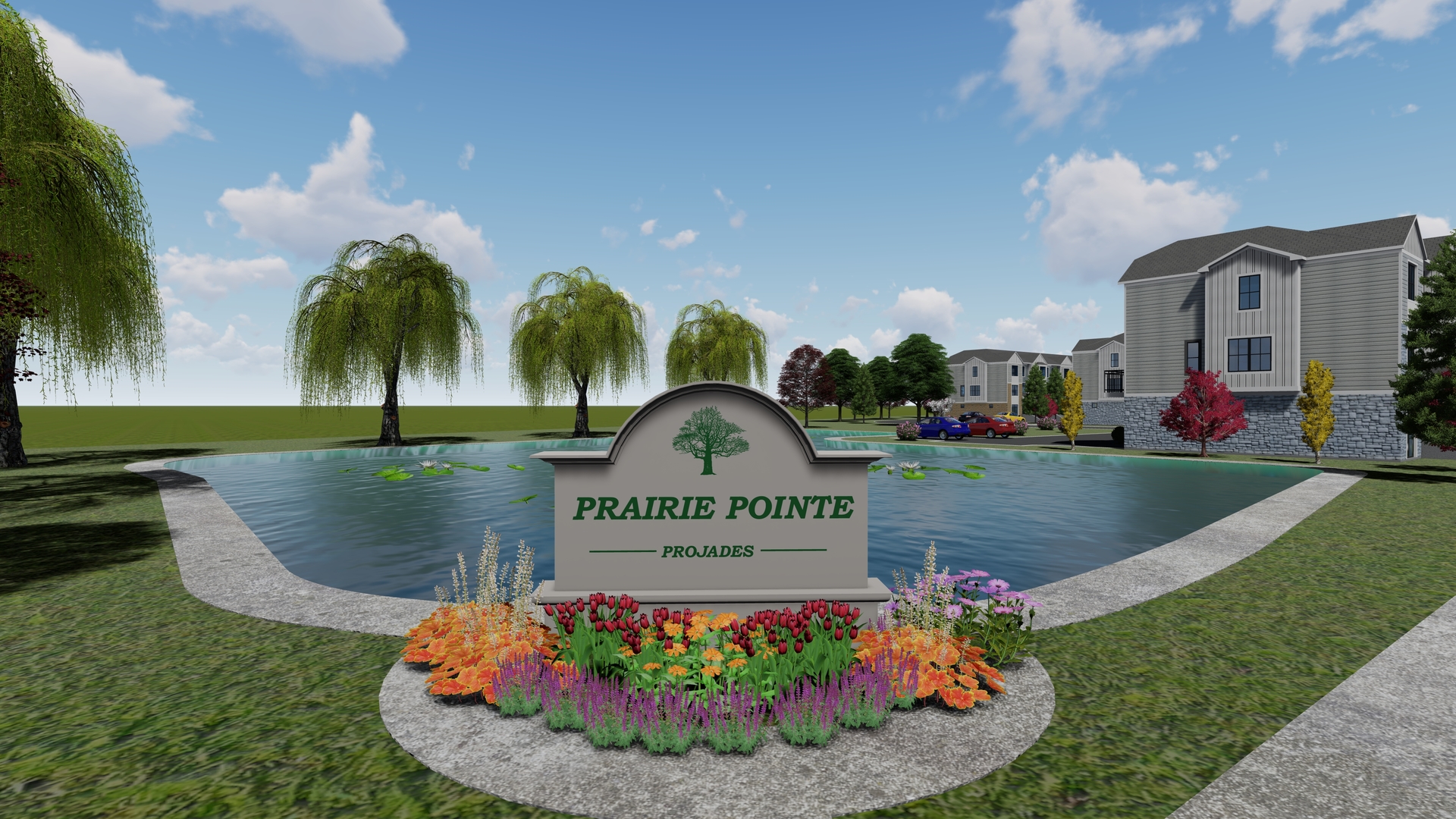 a view of a park with palm trees