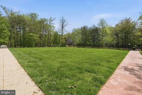 a view of a grassy field with trees in the background