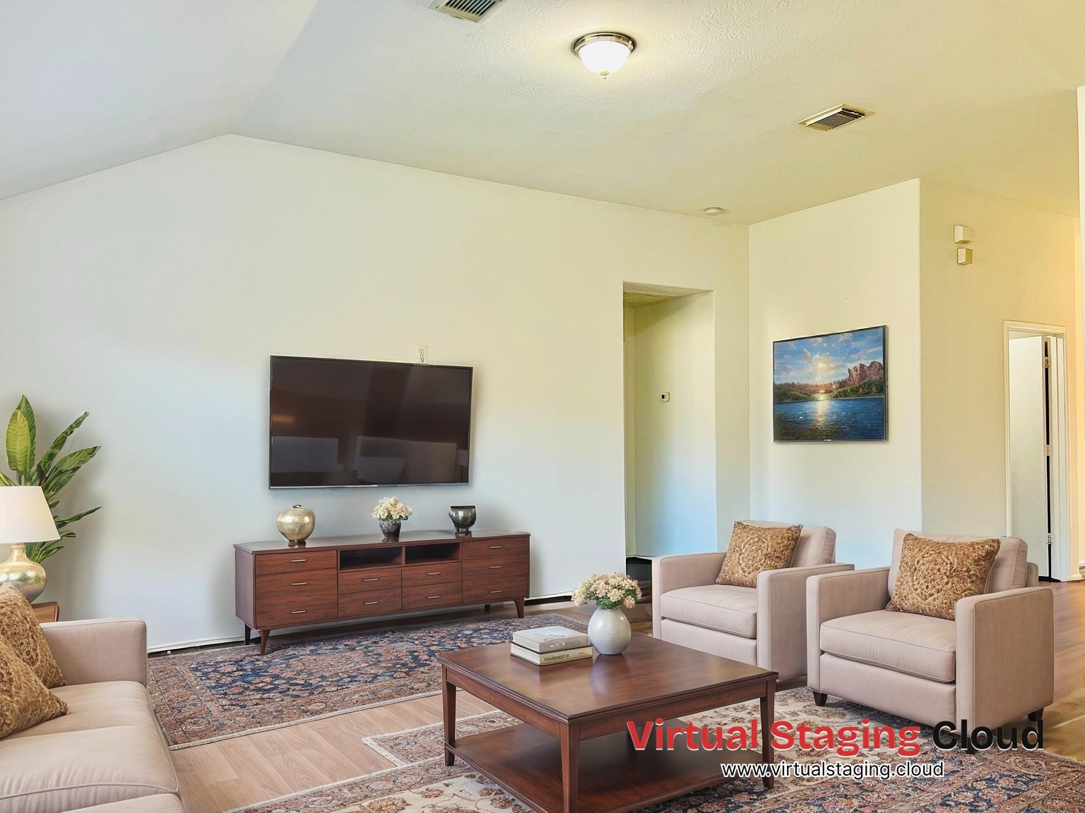 a living room with furniture and a flat screen tv