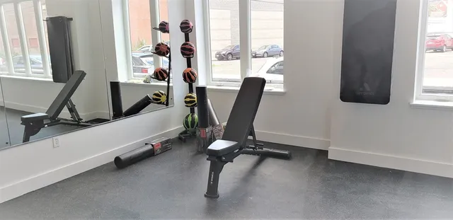 a view of a room with gym equipment