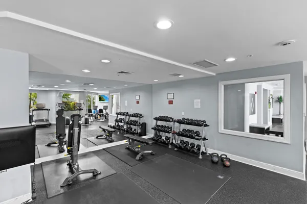 a view of a room with gym equipment