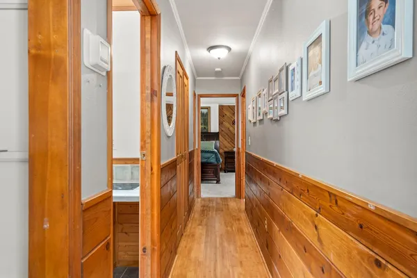 a bathroom with a shower and toilet