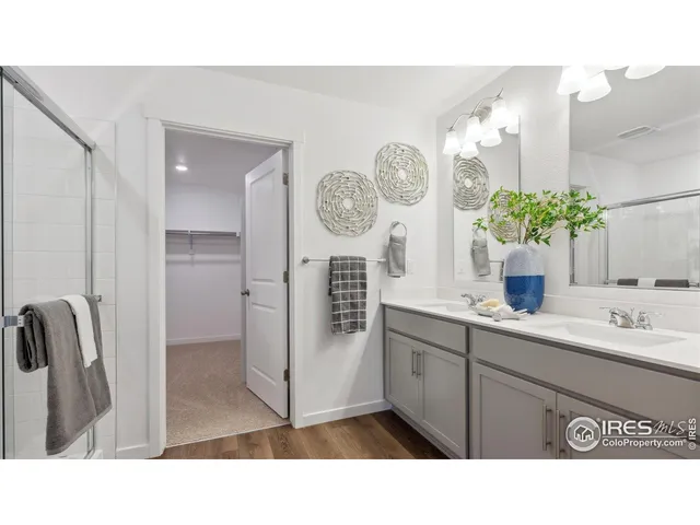 a bathroom with a sink a mirror and a shower