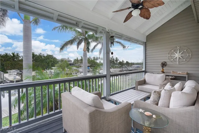 a balcony with furniture