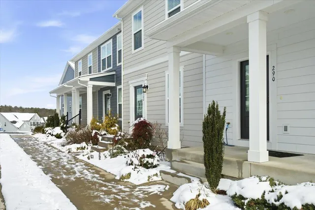 a view of a building with potted plants