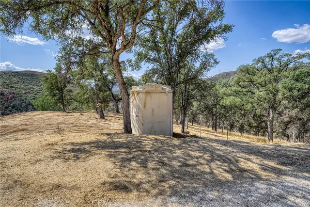 a backyard of a house with large trees and outdoor space
