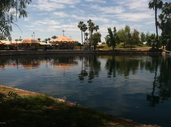 a view of a lake with houses