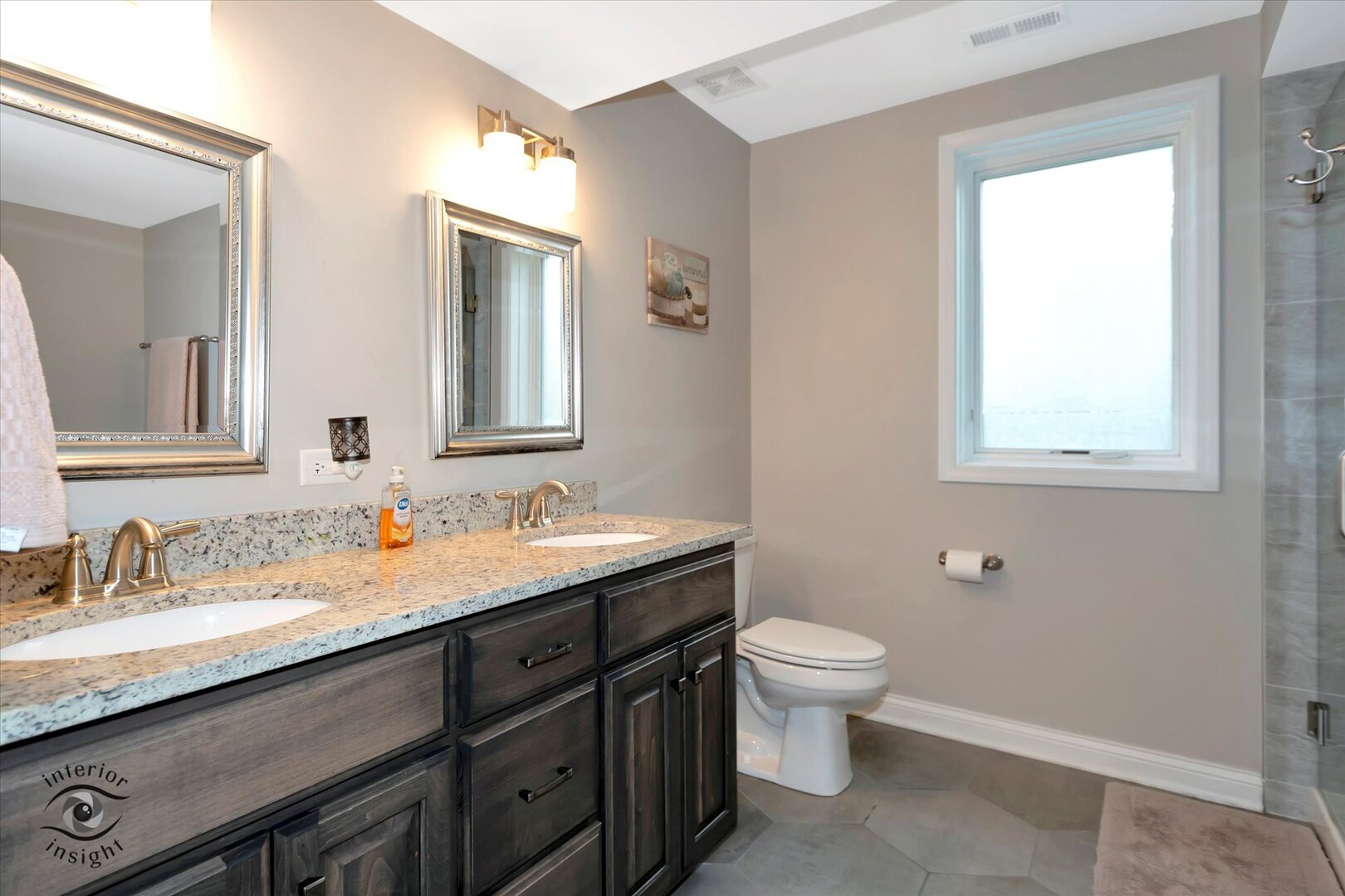 520 Hackberry Road Frankfort, IL 60423 - Photo 23 of 28 a bathroom with a granite countertop sink a toilet and a mirror