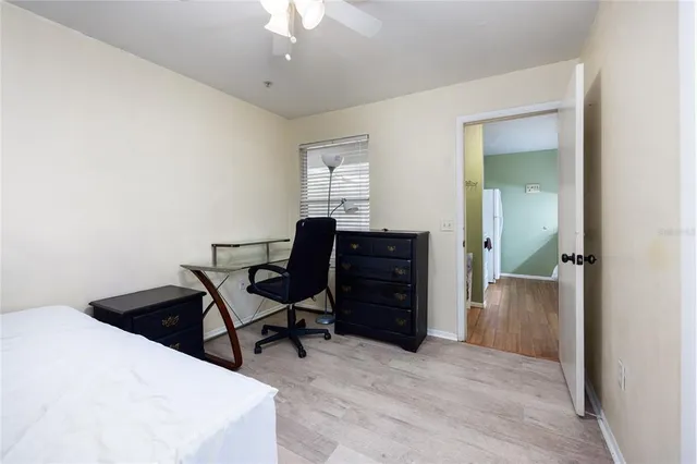 a workspace with furniture and window