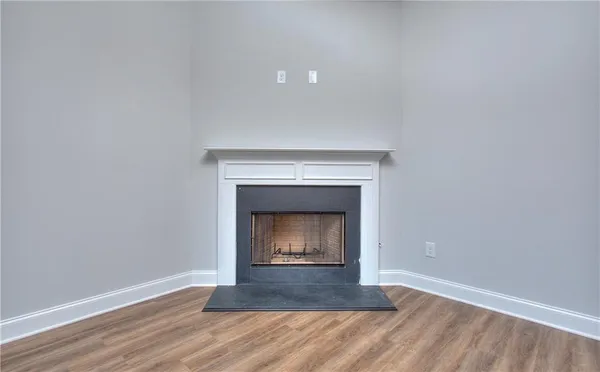 a room with a fireplace