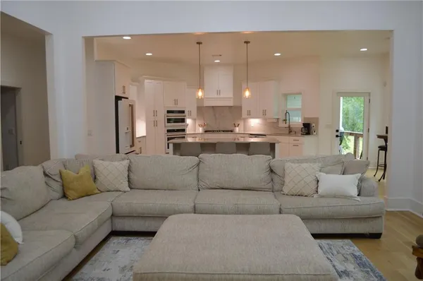 a living room with a christmas tree
