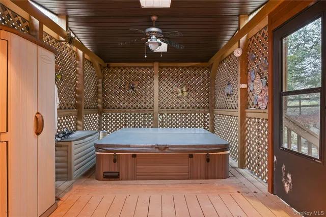 an aerial view of residential house with outdoor space and swimming pool