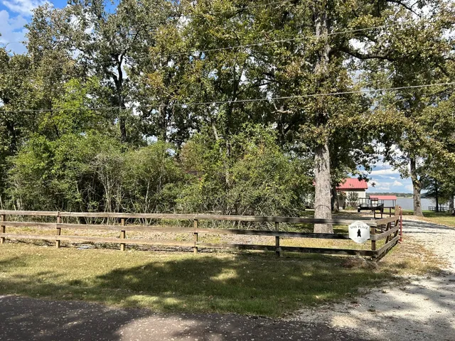 a swimming pool with trees in the background