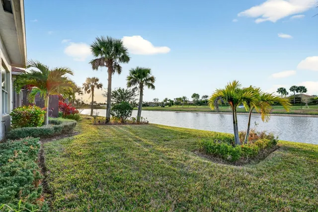 a view of a garden with a lake