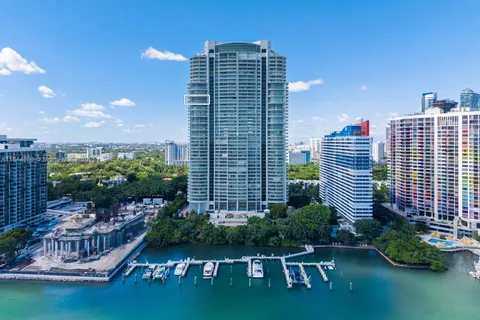a view of a lake with a city