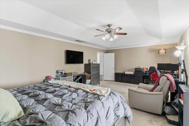 a bed room with a bed and a television