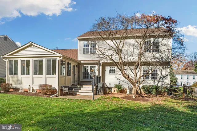 a view of a park with large trees