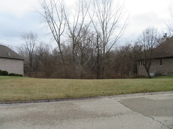 a view of a field with an trees
