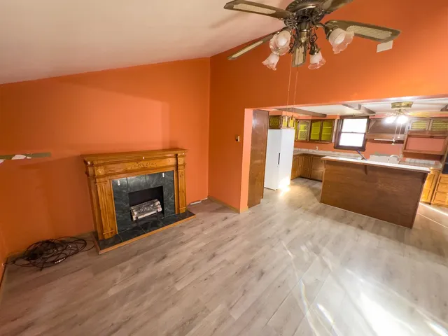 a view of a livingroom with a fireplace