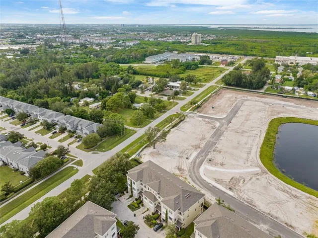 a view of a lake with a city