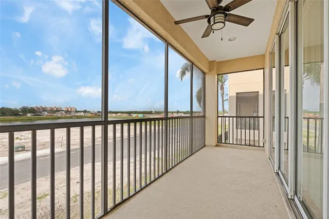 a view of a hallway with a large window