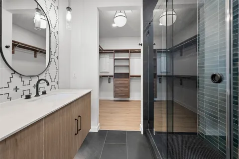 a view of a room with racks on the wall