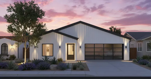 a front view of a house with a garage