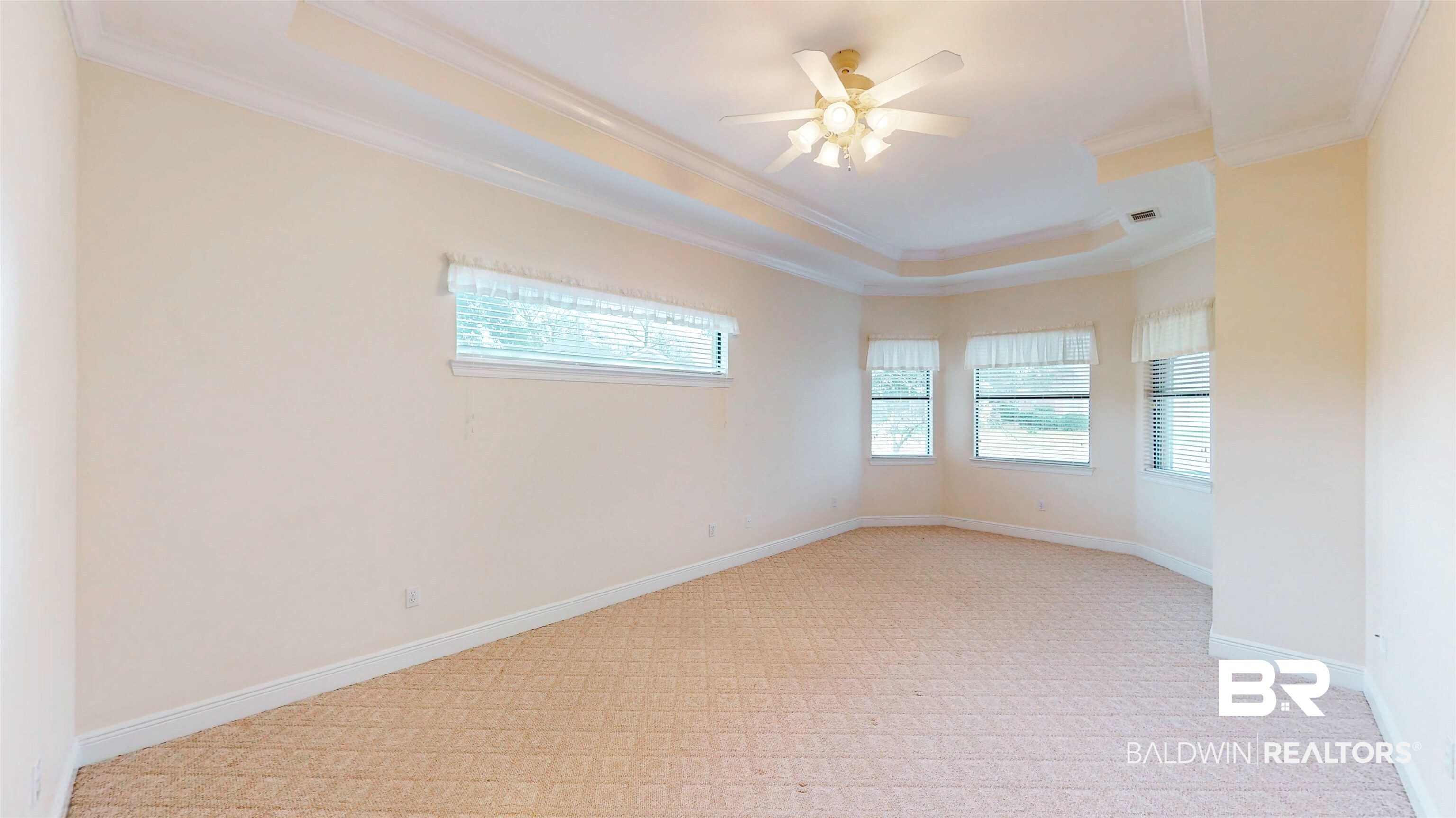 214 Hemingway Loop Foley, AL 36535 - Photo 21 of 67 Spare room featuring ornamental molding, a raised ceiling, a ceiling fan, and light carpet