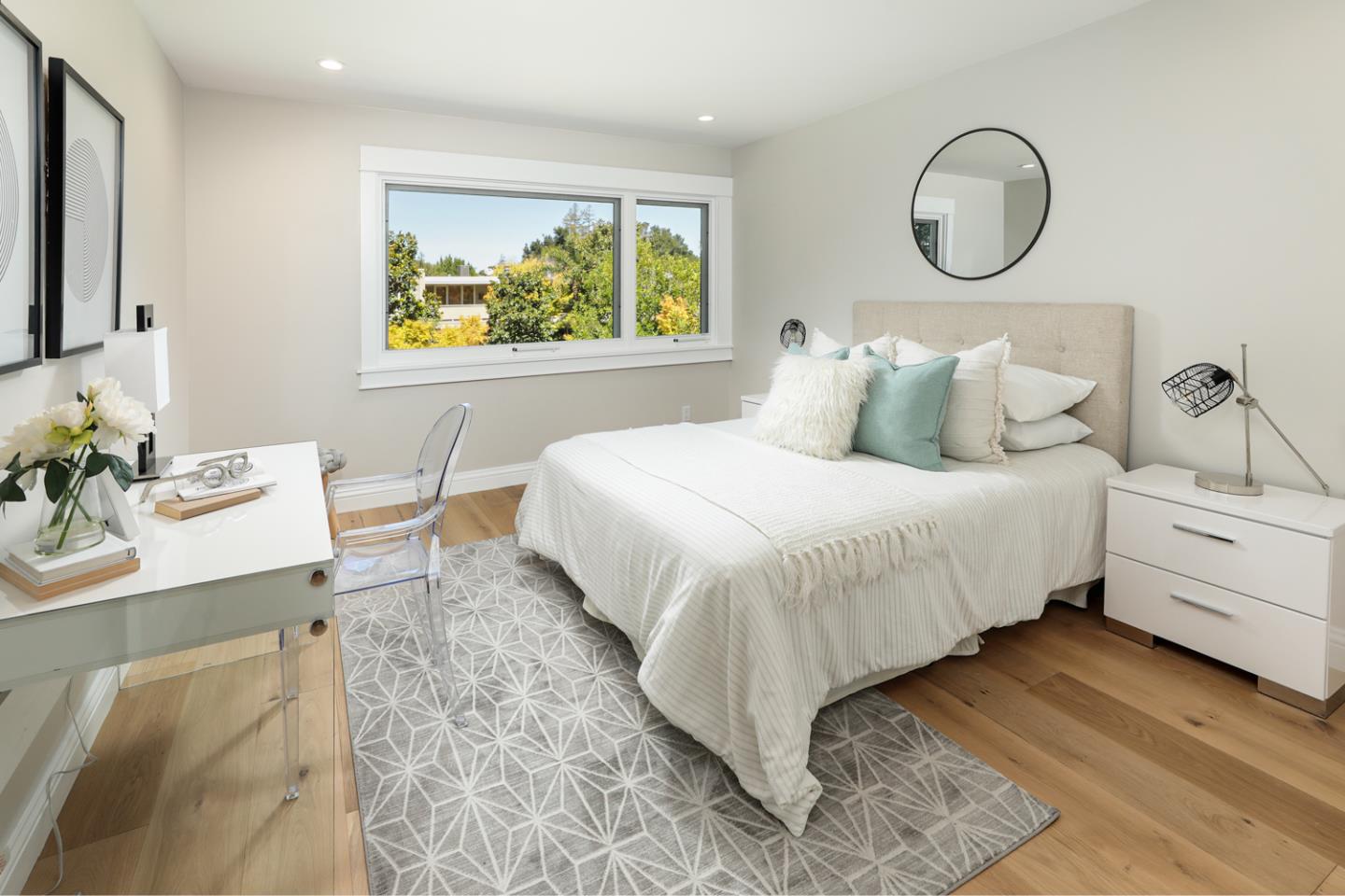 153 Stone Pine Lane Menlo Park, CA 94025 - Photo 17 of 31 a bedroom with a bed mirror and window