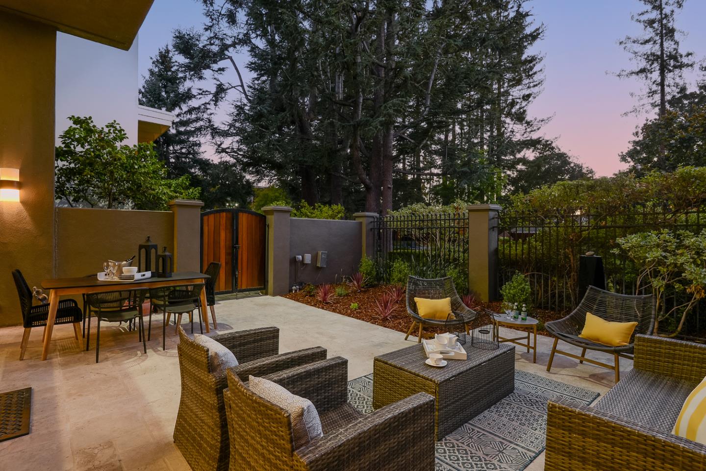153 Stone Pine Lane Menlo Park, CA 94025 - Photo 28 of 31 an outdoor sitting area with couch and wooden fence