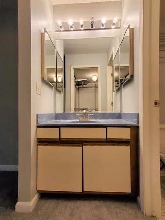 a bathroom with a sink and mirror