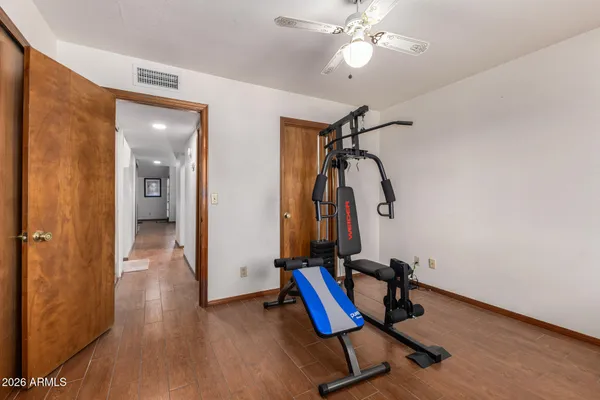 a view of a room with gym equipment