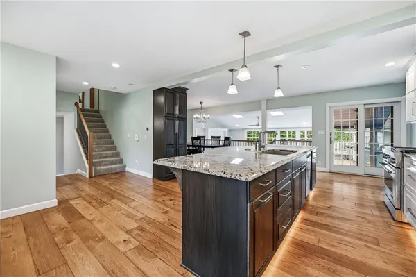 a kitchen with lots of counter top space