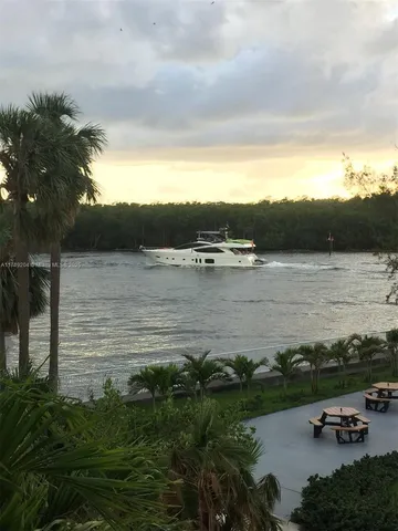 a view of a lake with a mountain in the back