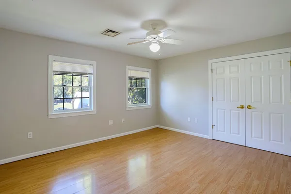 a view of a room with a window