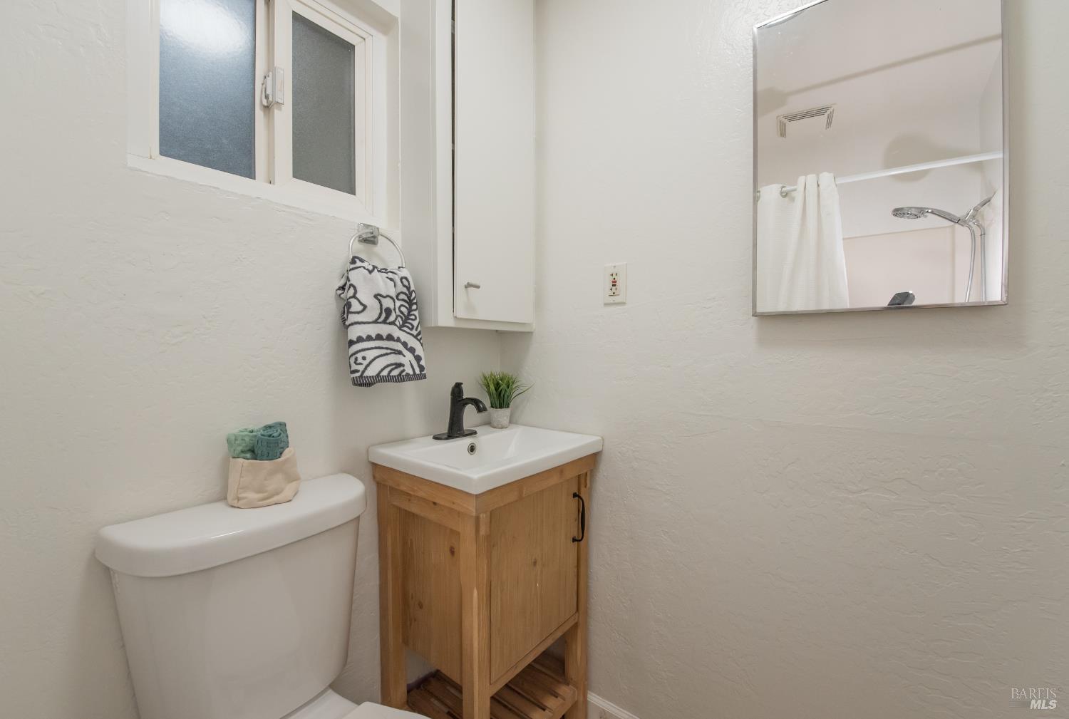 8650 Mirabel Road Forestville, CA 95436 - Photo 26 of 42 a bathroom with a toilet a sink and mirror