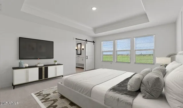 a bedroom with a bed and a flat screen television