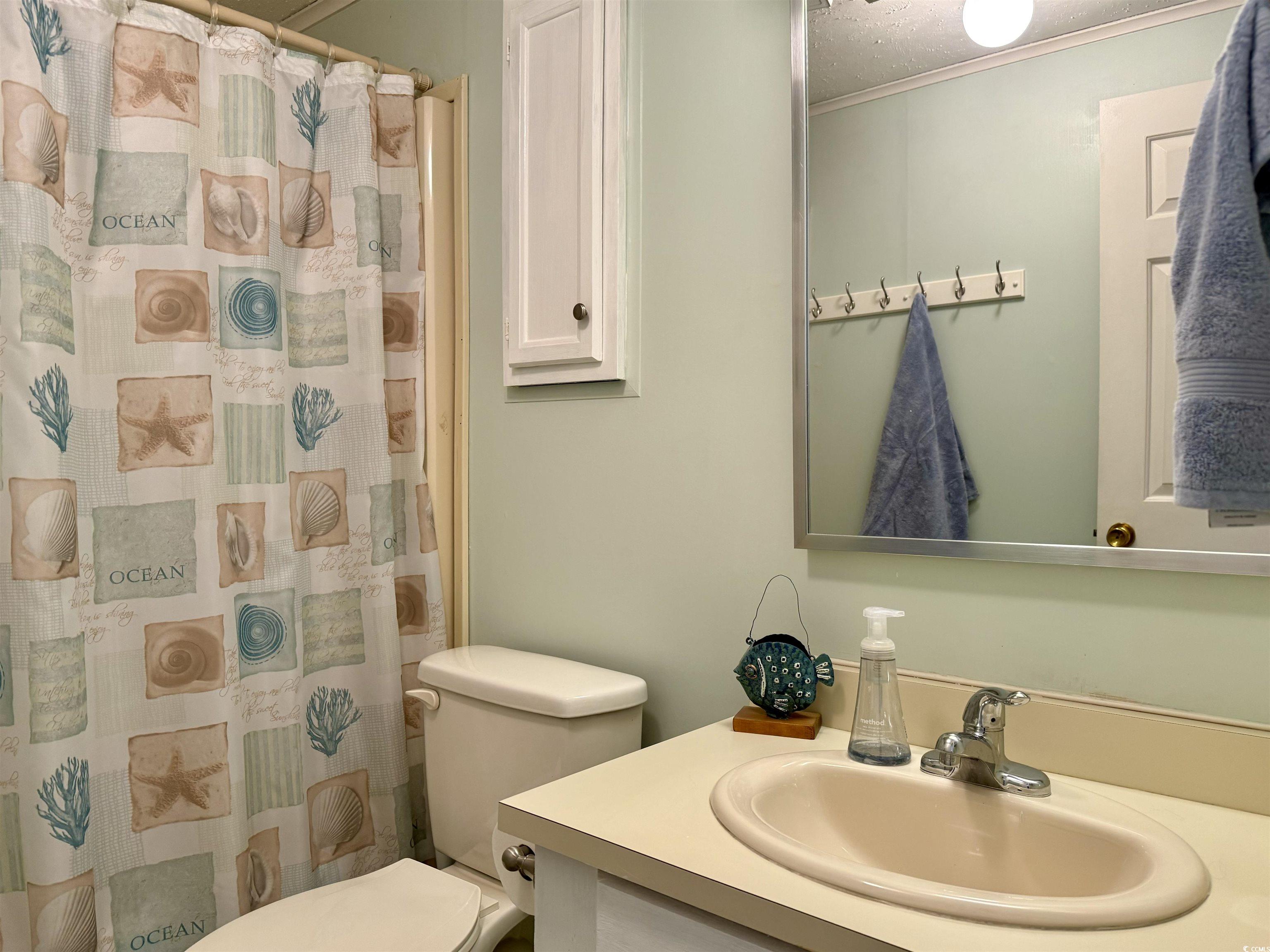 502 Sandpebble Surfside Beach, SC 29575 - Photo 14 of 31 Bathroom featuring toilet, curtained shower, and v