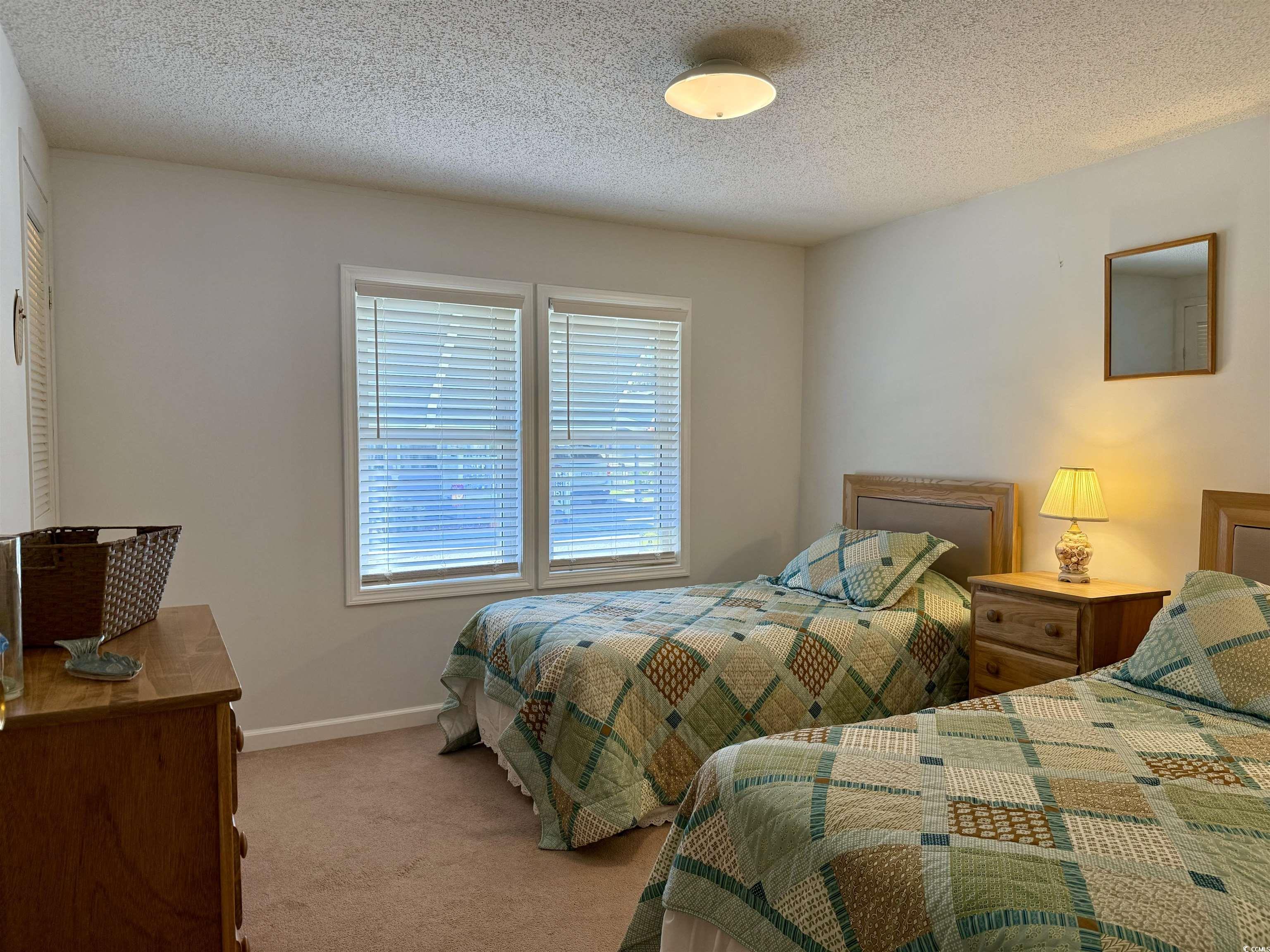 502 Sandpebble Surfside Beach, SC 29575 - Photo 15 of 31 Bedroom with light carpet and a textured ceiling