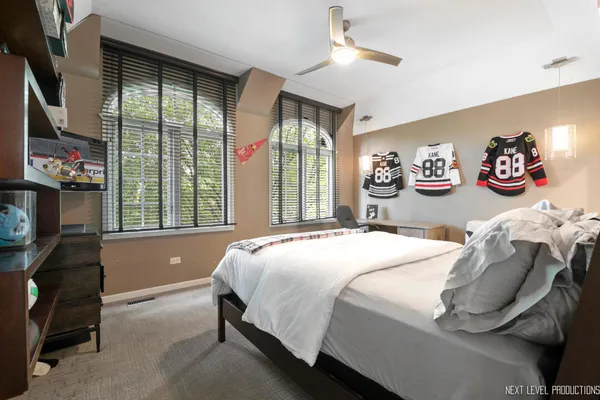 a room with furniture and air hockey table